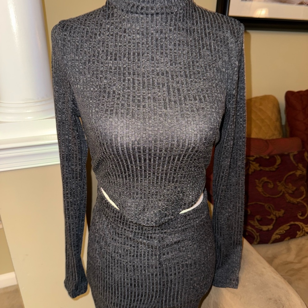 NWT Gray Ribbed Long Sleeve & Pants Two Piece Set